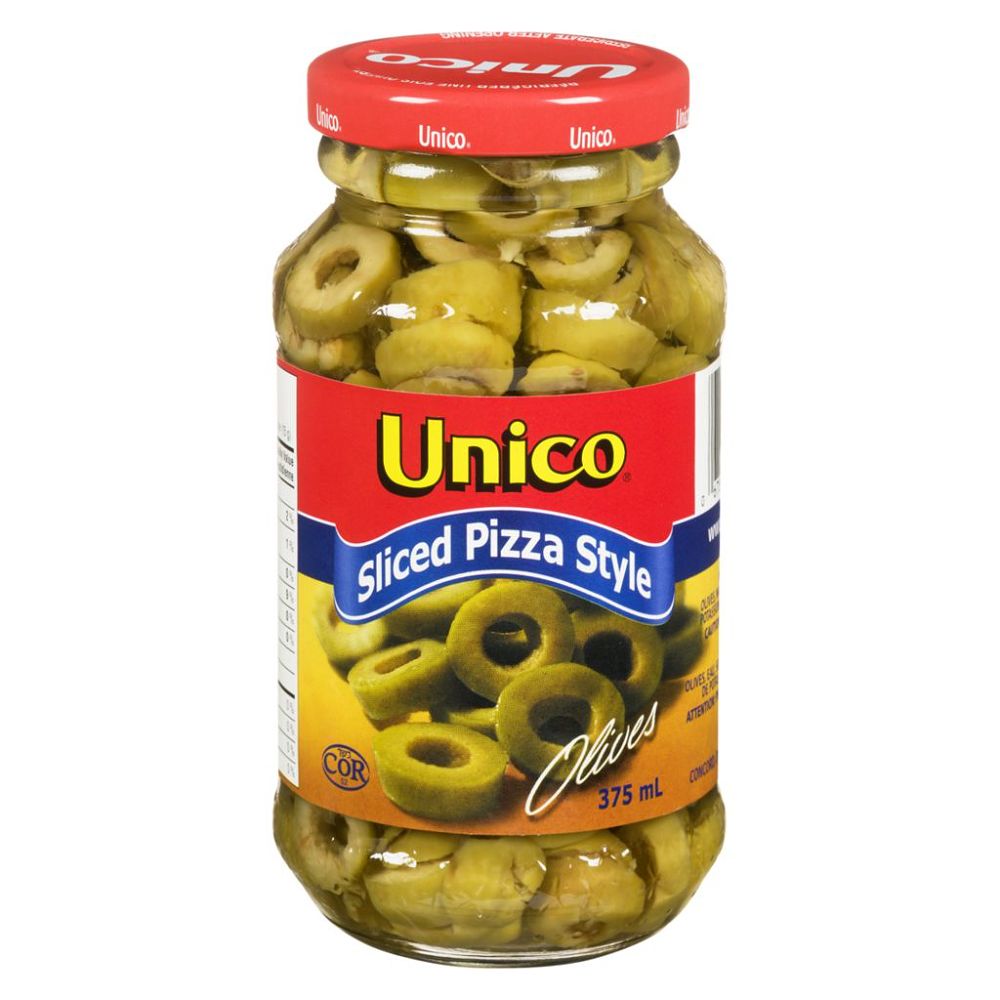 Unico sliced pizza style olives 